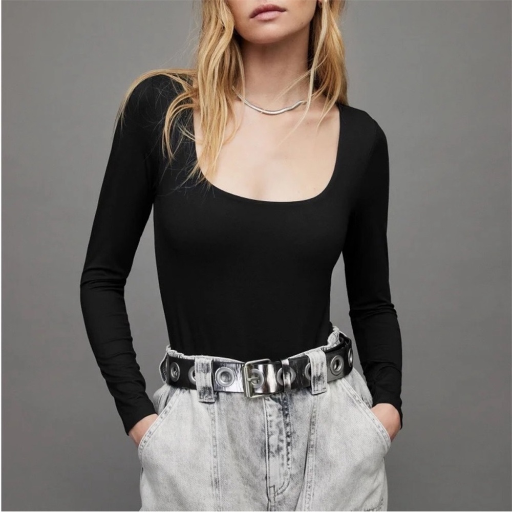 All Saints Tamie‎ Long Sleeve Bodysuit black size 0 soft and stretchy